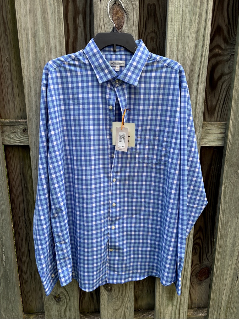 NEW Peter Millar Summer Comfort L/S Shirt XL Blue Check-Sun Protect MSRP=$148
